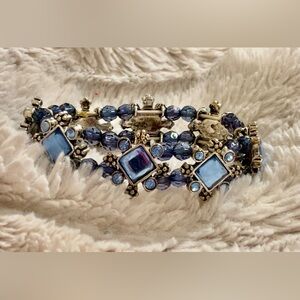 Vintage-Style Blue Rhinestone Statement Bracelet